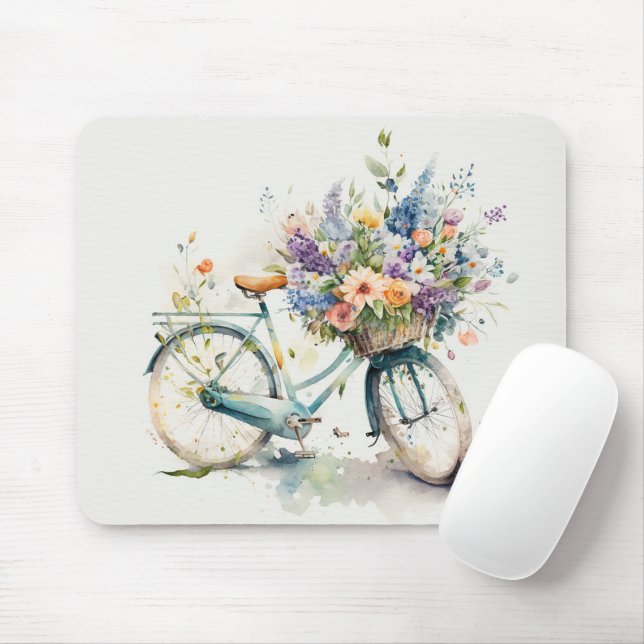 Bike med blomma Basket Musmatta (Med mus)