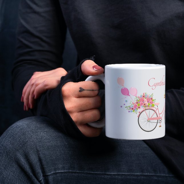 Bike-Personlig för visklig Rosa Blommigt Kaffemugg (Skapare uppladdad)
