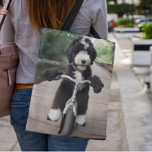 Bike Riding Bernedoodle Tote Bag Tygkasse