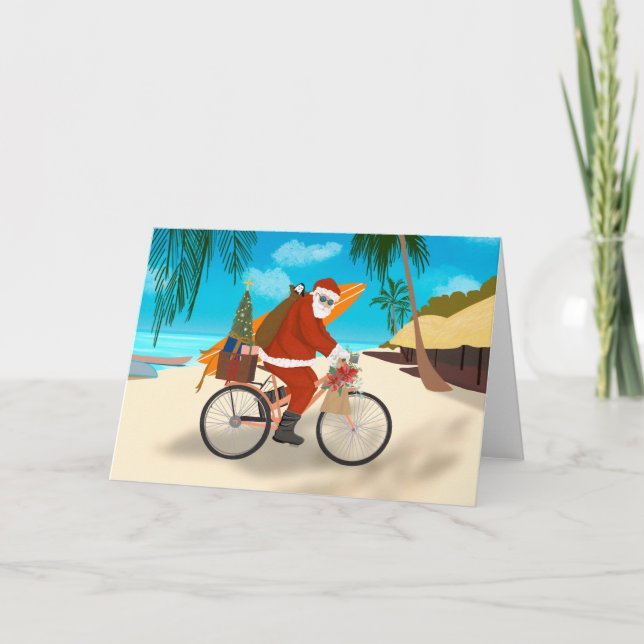 Bike Santa Tropical Island Summer Helgdag Helgkort (Framsida)