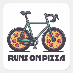 Bike Springa på Pizza Fyrkantigt Klistermärke