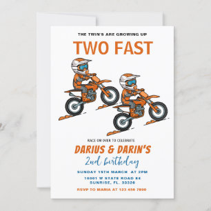 Bike Tävla Two Fast Birthday Boy’s Joint Party Inbjudningar