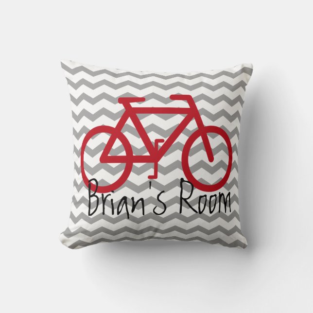 Bike Theme Pillow på Chevron | Röd och Grått Kudde (Framsida)