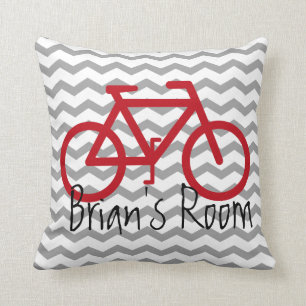 Bike Theme Pillow på Chevron   Röd och Grått Kudde