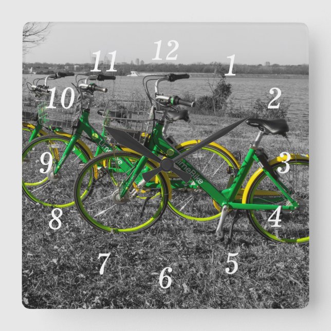 Bike Triplets Select Färg Wall Clock Fyrkantig Klocka (Framsida)