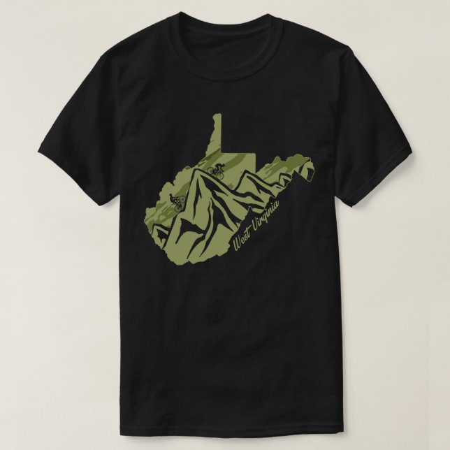 Bike Väster Virginia State Outline Olive Mountain  T Shirt (Design framsida)