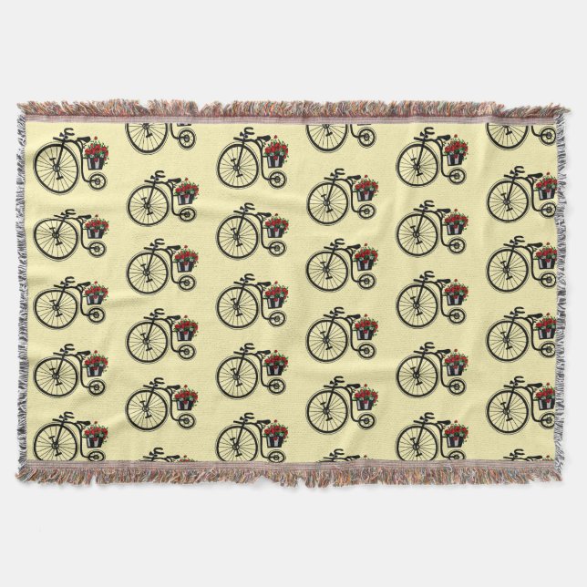 Bike with Flowers Throw Blanket Filt (Framsidan)