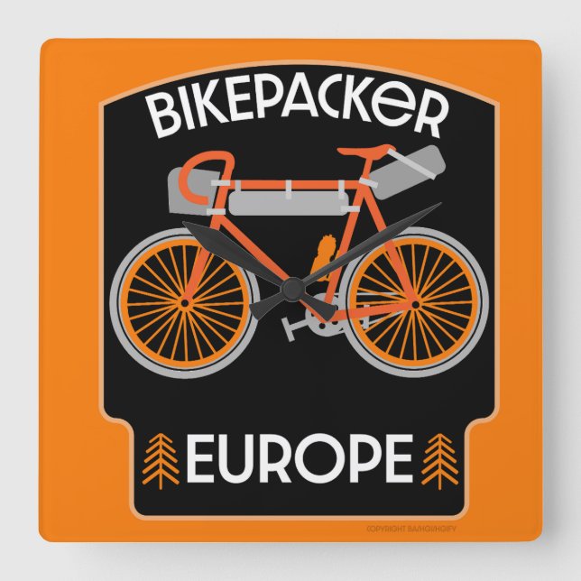 Bikepacking Europe Fyrkantig Klocka (Framsida)