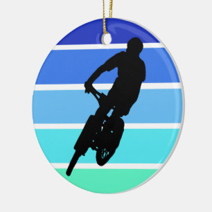 Biker av berg på Retro Blue-Grönt Rand Julgransprydnad Keramik