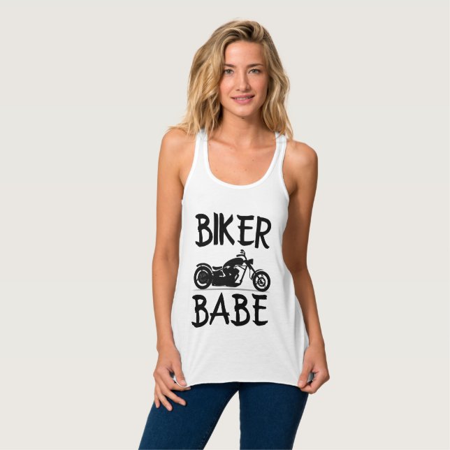 BIKER BABE, Dam-T-tröjor Linne Med Racerback (Hel framsida)