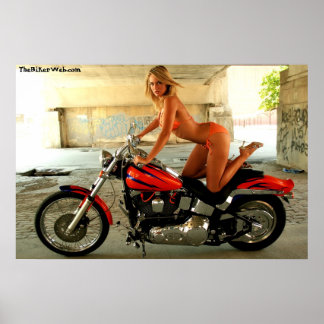 Biker Babe på en Hawg - Poster