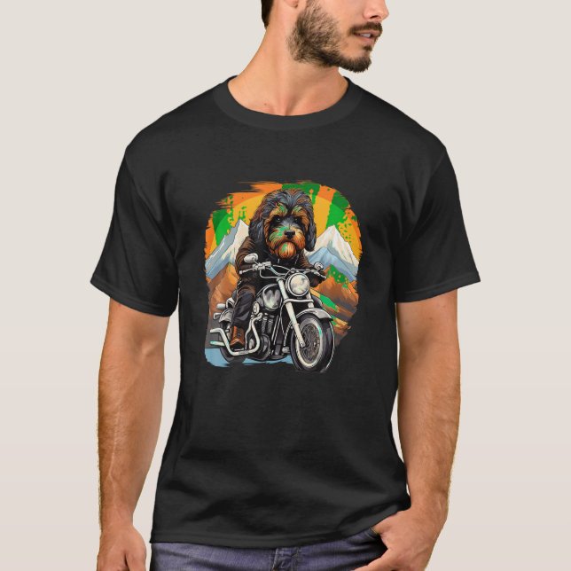 Biker Bernedoodle Hund Riding Motorcycle T Shirt (Framsida)