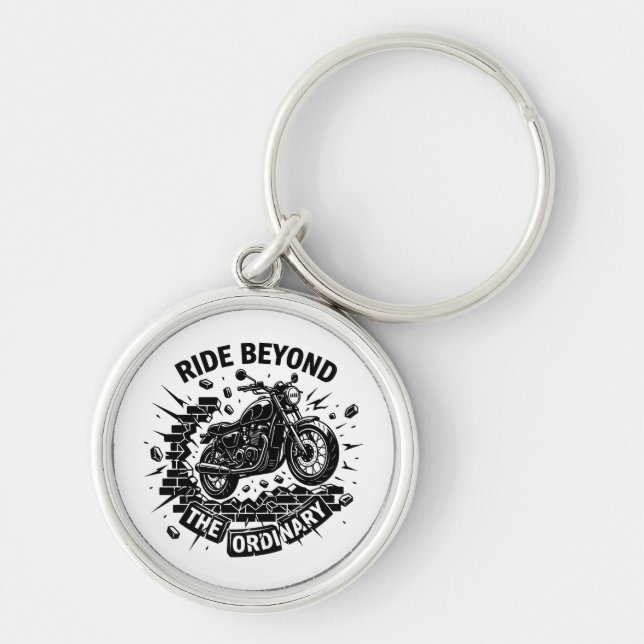 Biker Beyond Limits Ride Rund Silverfärgad Nyckelring (Framsidan)