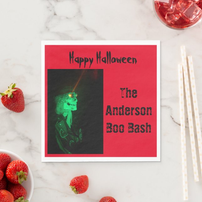 Biker Billy Halloween Skeleton Blood Red Pappersservett (Insitu)