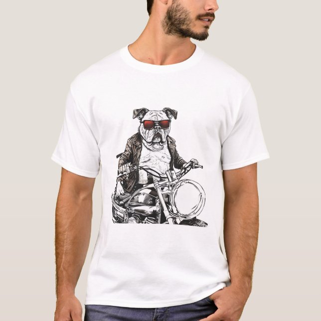 Biker Bulldog Attityd T Shirt (Framsida)
