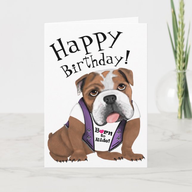Biker Bulldog Birthday Card *Anpassa den Kort (Framsida)