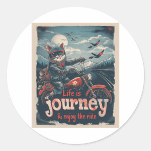 Biker Cat Äventyr Runt Klistermärke