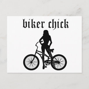 "Biker chick" kvinnlig silhuett med cykel! Vykort