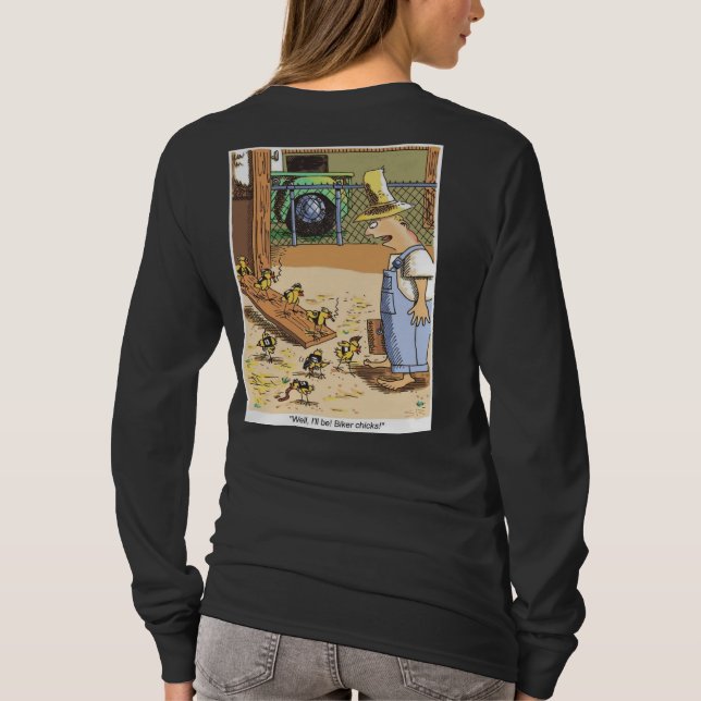 Biker Chick Kvinnor svart långärmad baksida T Shirt (Baksida)