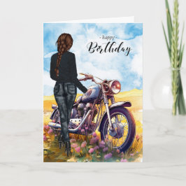 Biker Chick Motorcycle Wildbloms Meadow Birthday Kort