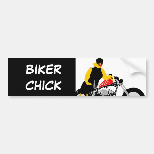 BIKER CHICK Sitta om hennes motorcykel Bildekal (Framsidan)
