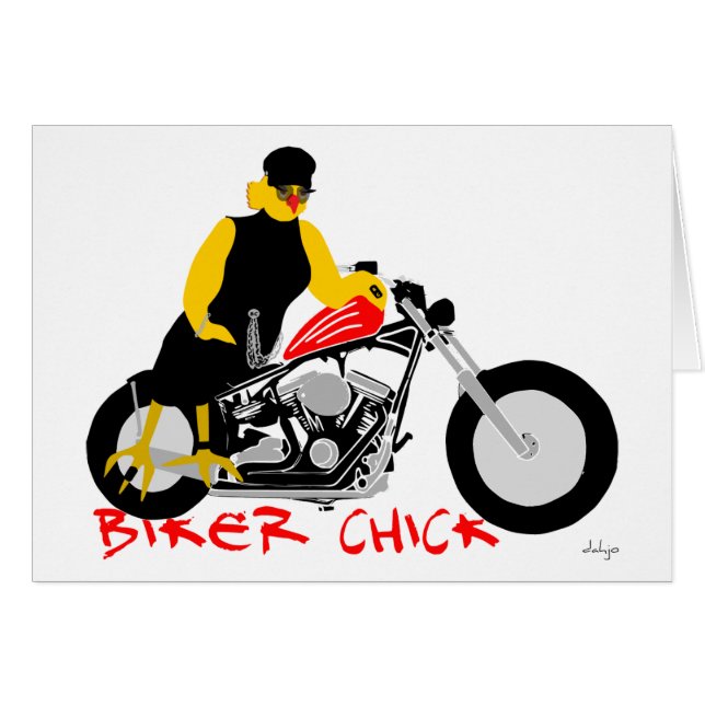 BIKER CHICK Sitta om hennes motorcykel Hälsningskort (Framsidan Horizontal)