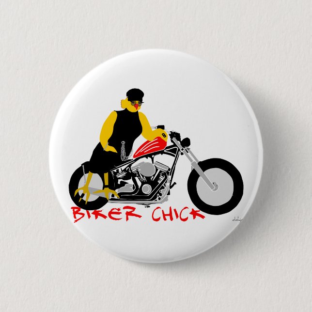 BIKER CHICK Sitta om hennes motorcykel Knapp (Framsida)