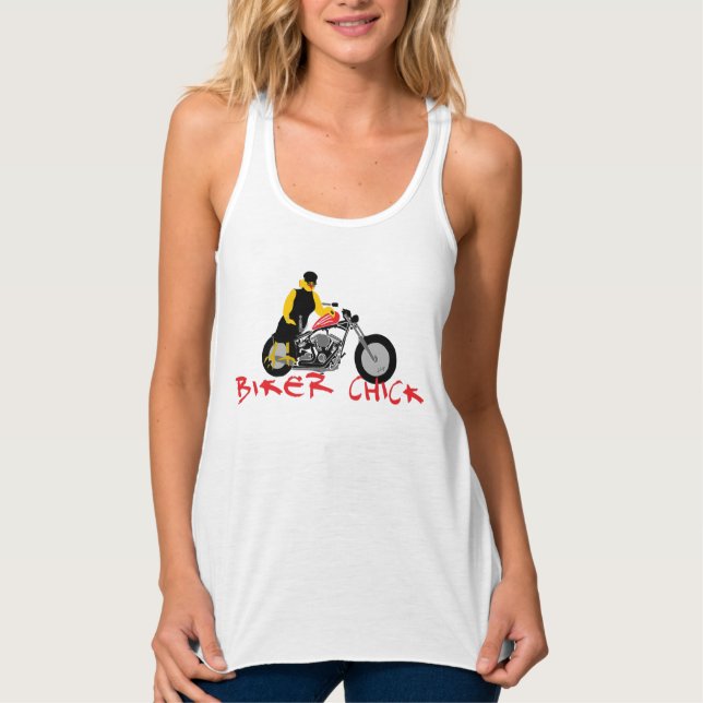 BIKER CHICK Sitta om hennes motorcykel Linne Med Racerback (Framsida)