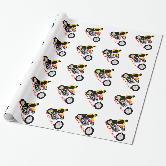 BIKER CHICK Sitta om hennes motorcykel Presentpapper (Utrullad)