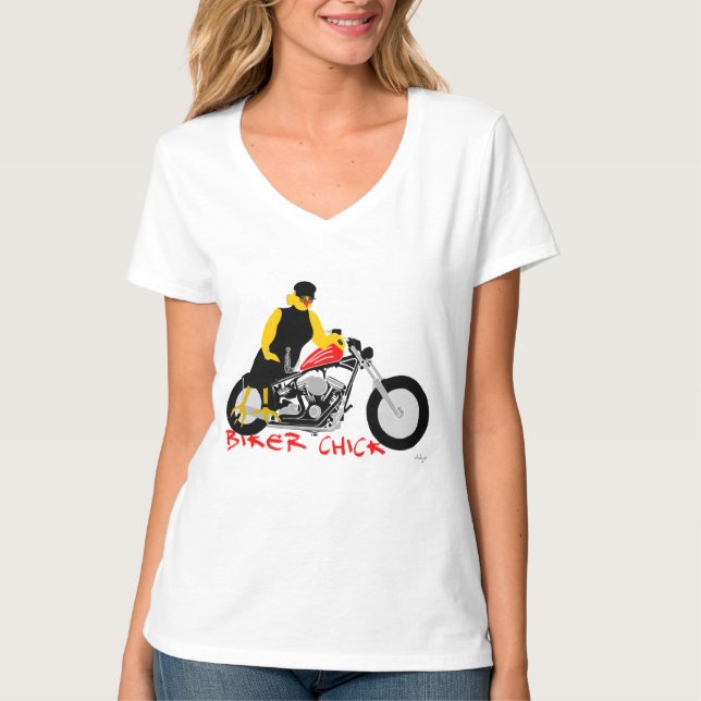 BIKER CHICK Sitta om hennes motorcykel T Shirt (Framsida)
