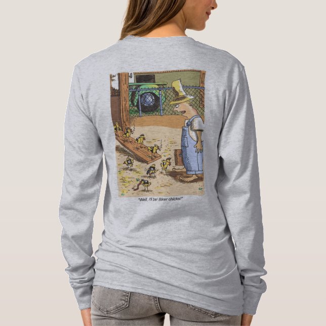 Biker Chickar Kvinnor grått långärmad- skjorta bak T Shirt (Baksida)
