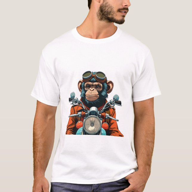 Biker Chimp Äventyr T Shirt (Framsida)