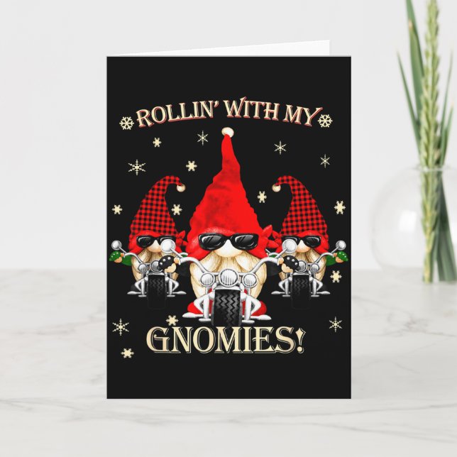 Biker Christmas Gnomes Biker Garden Christmas Gnom Kort (Framsida)