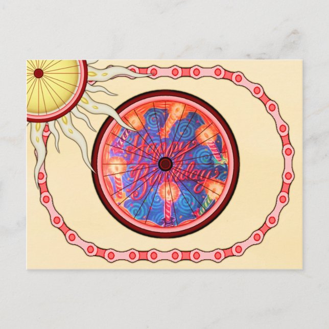 Biker Cyclist Grattis på födelsedagen Vykort (Framsida)