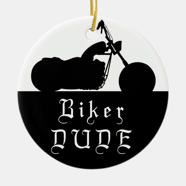 Biker DUDE Motorcycle Anpassningsbar Photo Ornamen Julgransprydnad Keramik (Framsidan)