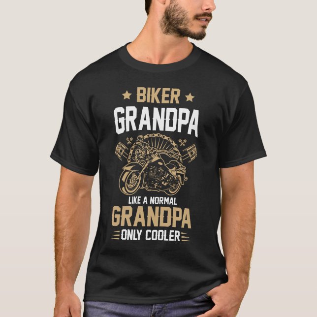 Biker Farfar Fadersdag som en vanlig farfar  T Shirt (Framsida)