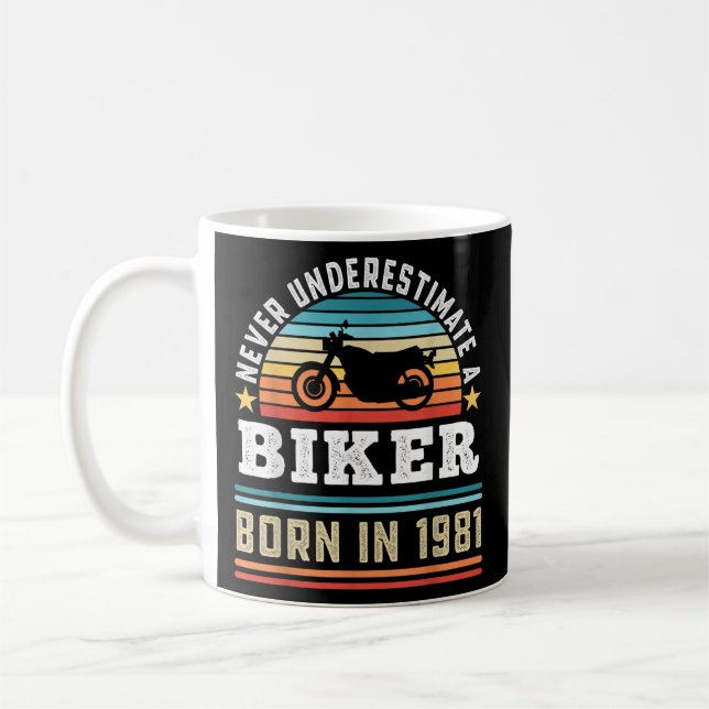 Biker född 1981, 40:e födelsedagen, motorcykelgåva kaffemugg (Vänster)