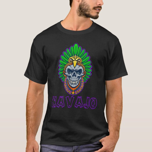 Biker För manar Indian Native American Navajo Skul T Shirt (Framsida)