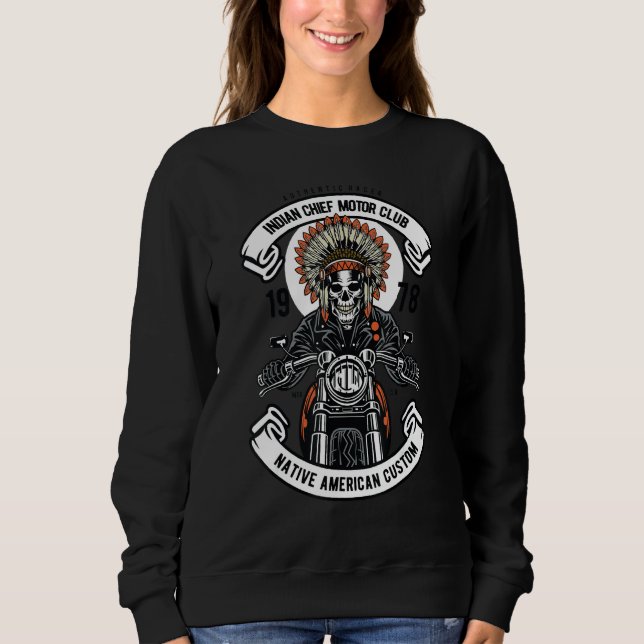 Biker För manar indisk chef Native American Skull T Shirt (Framsida)