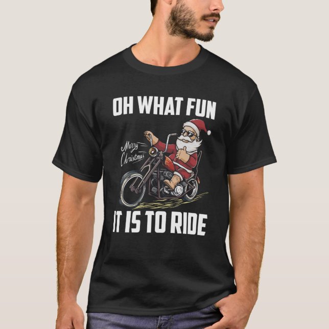 Biker för motorcykel i jultomten, jul i  t shirt (Framsida)