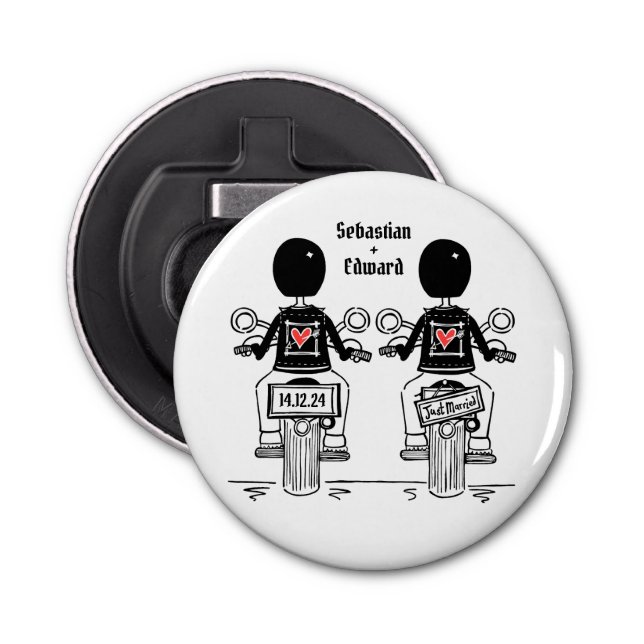 Biker för motorcykelbröllop i två grader flasköppnare (Framsidan)