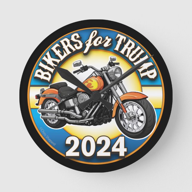 Biker för Trump 2024 - patriotisk cykling Rund Klocka (Framsida)