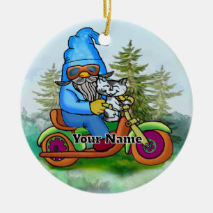 Biker gnome julgransprydnad keramik