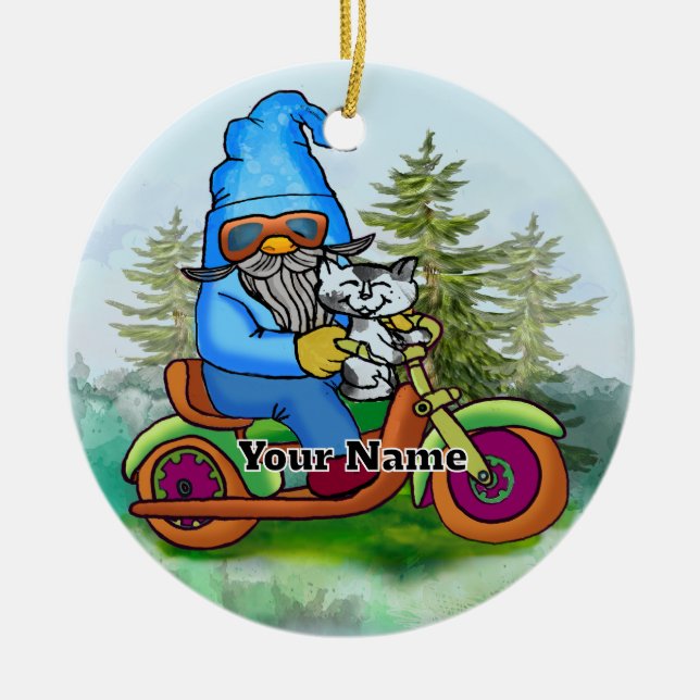 Biker gnome julgransprydnad keramik (Framsidan)