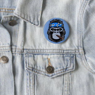 Biker gorilla ape Rökning av cigarrkonst Knapp