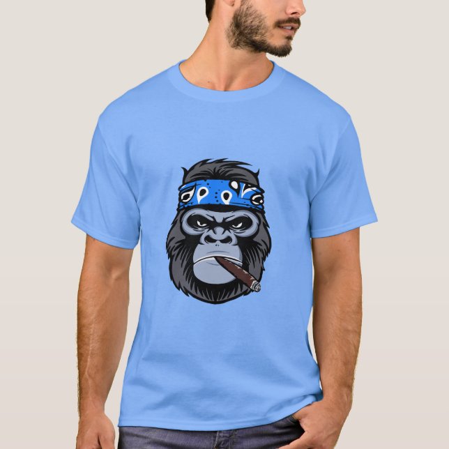 Biker Gorilla Rökning av cigarrkonst T Shirt (Framsida)
