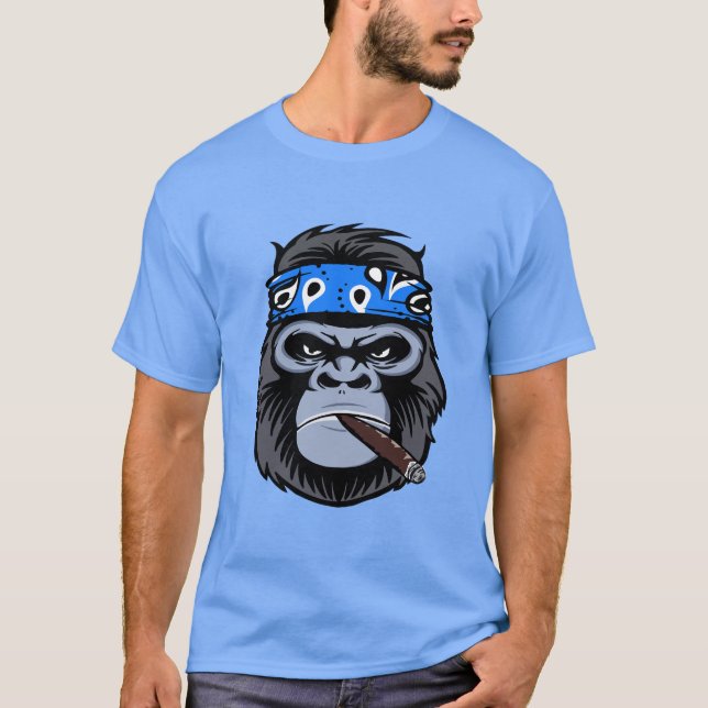 Biker Gorilla Rökning av cigarrkonst T Shirt (Framsida)