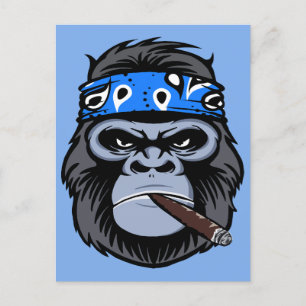 Biker Gorilla Rökning av cigarrkonst Vykort