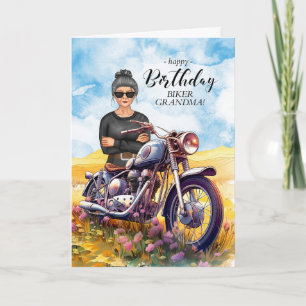 Biker Grandma Motorcle Wildblomdag Birthday Kort