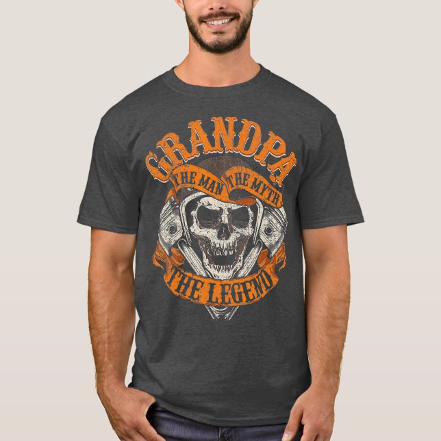 Biker Grandpa Man Myth Legend Fars dag Grunge T Shirt (Framsida)